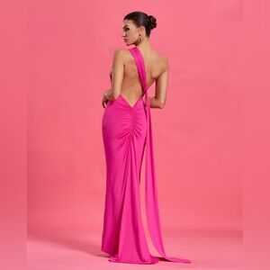 Pink one shoulder open back maxi formal evening gown S Barbiecore valentines